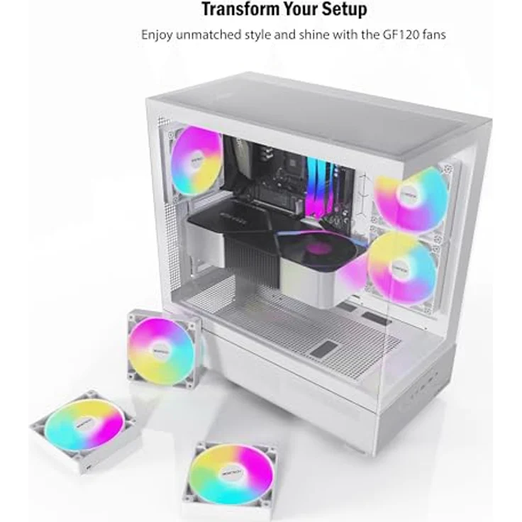 Montech GF120 PWM ARGB Gehäuselüfter, 3er Pack - 120mm, weiß, digital adressierbare RGB-Beleuchtung – Bild 4