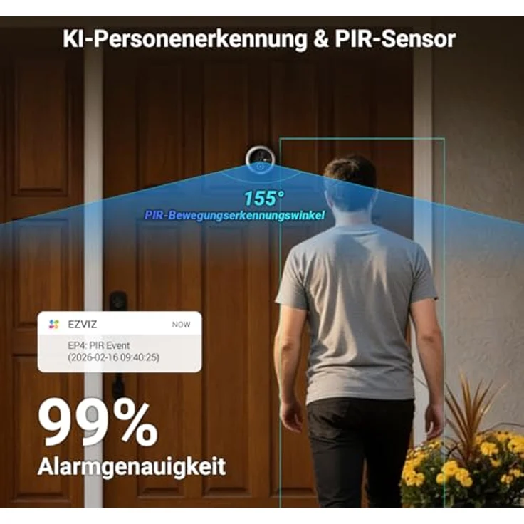 EZVIZ EP4, 4K WLAN Türspion mit 5,5-Zoll-Farbbildschirm, 155° Weitwinkel, 7,100mAh Akku, KI-Personenerkennung, PIR Sensor, Silber – Bild 5