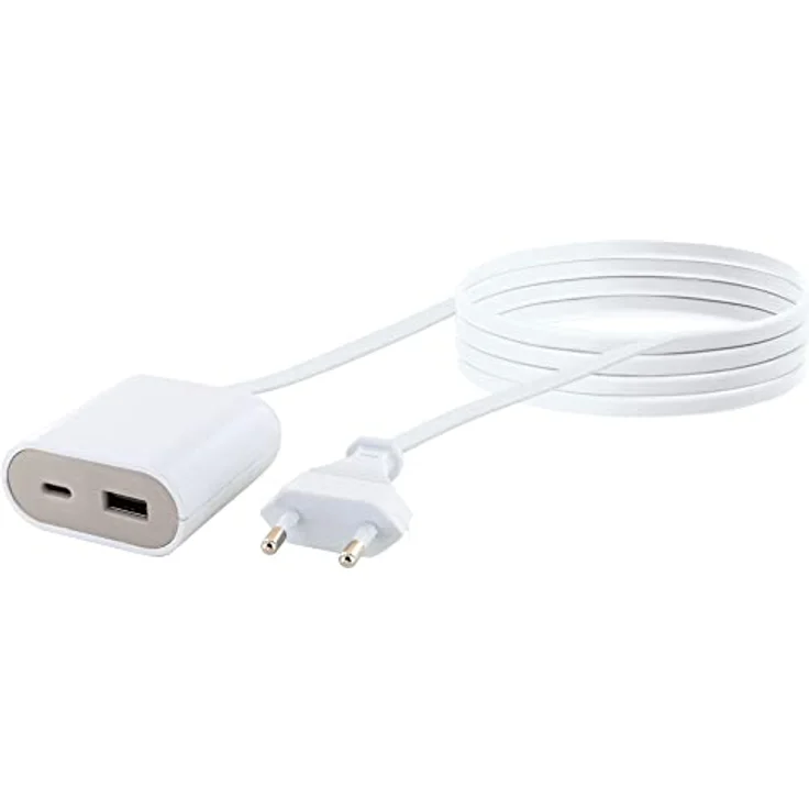 SCHWAIGER 658699 USB Ladeadapter Verlängerungskabel Type C USB 2.0 Ladegerät Ladeverlängerung Eurostecker 2,5 m weiß/grau – Bild 3