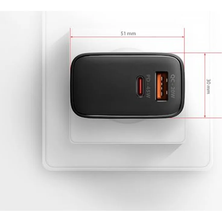 Axagon ACU-PQ45 GaN USB Ladegerät, 45 W mit 2x Ports (USB-A + USB-C), PD3.0, QC4+, Schwarz – Bild 8
