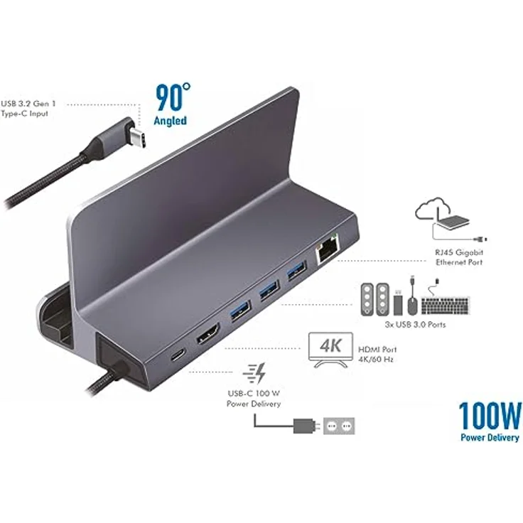 USB 3.2 Gen1 Dockingstation 6-Port mit USB PD (PowerDelivery 100W) aus Aluminium, Halterung für Tablets, Smartphones und Controller – Bild 5