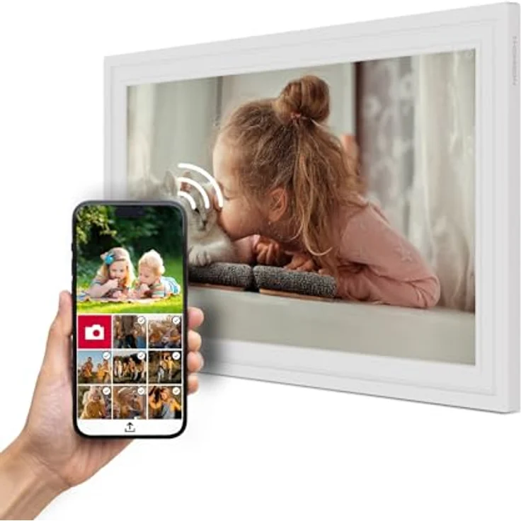 Thomson Digitaler Bilderrahmen 15 Zoll, FHD IPS-Touchscreen, 32 GB Speicher, Automatische Drehung, Weiß – Bild 1
