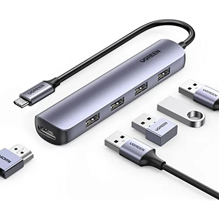 UGREEN USB C Hub mit USB 3.0 und HDMI Adapter USB C kompatibel mit Surface Pro, Surface Go, MacBook Pro/Air, iPad Air 4, Galaxy S23/S22, Galaxy tab s7 und Anderen Laptops und Tablets