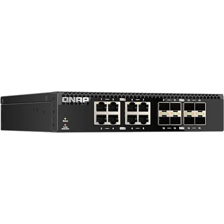 QNAP QSW-3216R-8S8T (16 Ports) Netzwerk Switch, Schwarz - 10GbE SFP+ und RJ45 Anschlüsse, halbe Breite, Plug-and-Play Einrichtung – Bild 2