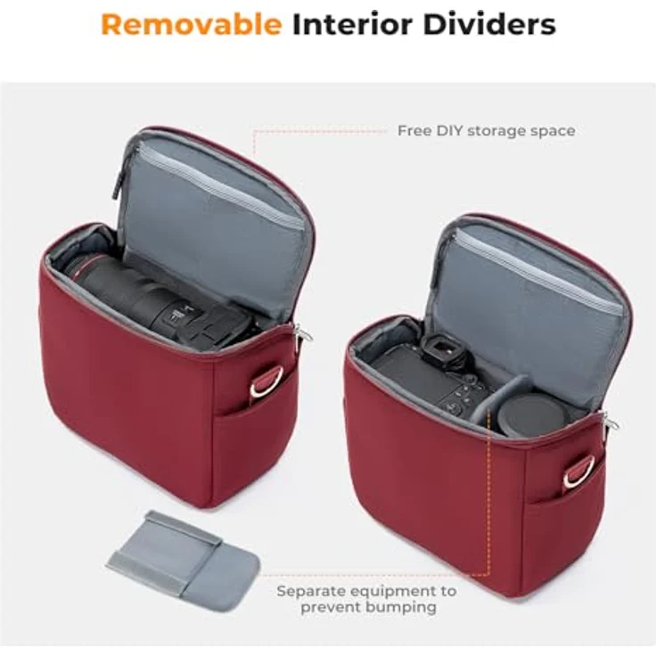 K&F CONCEPT Kamera-Rucksack, SLR-Umhängetasche mit herausnehmbarer Trennwand, wetterfester Fototasche für den Alltag, Rot – Bild 4