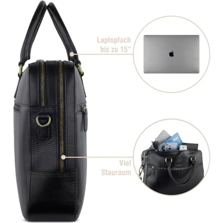 Bugatti Aktentasche Remo Briefcase Large, Notebooktasche, Schwarz, aus hochwertigem Rindleder hergestellt – Bild 3