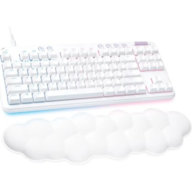 Logitech G 713 Gamer-Tastatur, kabelgebunden, mechanisch, mit RGB-Beleuchtung, LightSYNC, Touch-Schalter (GX Brown) und Handgelenkstütze, AZERTY FR, Weiß – Bild 1