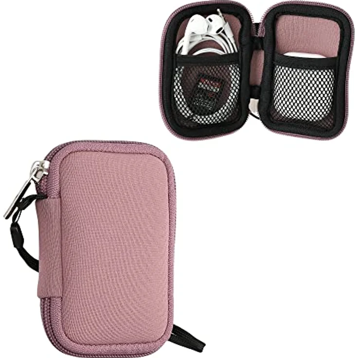 kwmobile In-Ear Kopfhörer Tasche kompatibel mit in-Ear Headphones - Neopren Cover Case - 6 x 9 cm Innenmaße - Dark Rose Etui – Bild 1