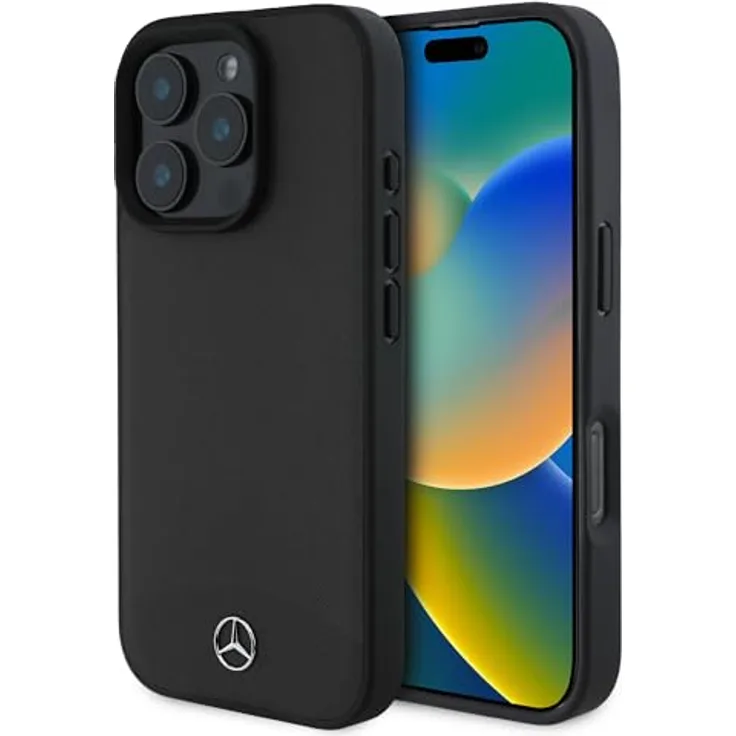 Mercedes-Benz CG Handyhülle für iPhone 16 pro Max, langlebig, stoßfest, Magsafe-kompatibel, strukturiertes Leder, Schwarz