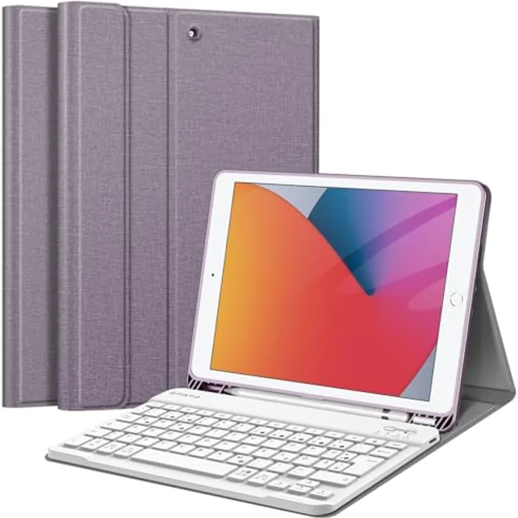 Fintie Tastatur Hülle für iPad 10.2 Zoll (9/8/7 Generation - 2021/2020/2019), Lavendel, magnetisch Abnehmbare Tastatur, Pencil Halter