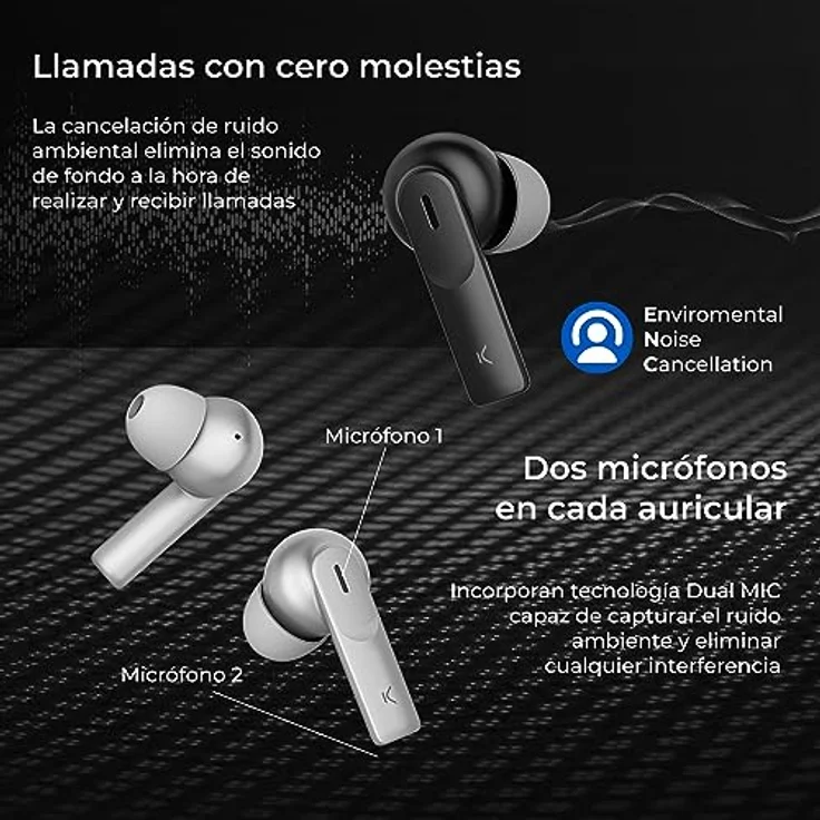 KSIX Meteor Wireless Earphones, Kopfhörer mit ANC, 4 Stunden Akkulaufzeit, Metallic Case, Grau – Bild 3