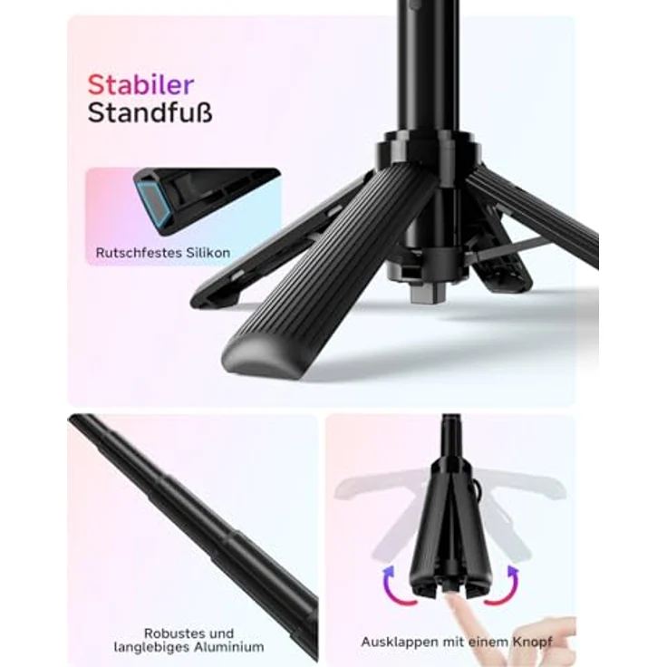Rollei Easy Creator SmartGrip, 3-in-1 Smartphone-Stativ mit Bluetooth-Fernbedienung, verstellbar und tragbar, Aluminium, bis zu 43 cm hoch – Bild 6