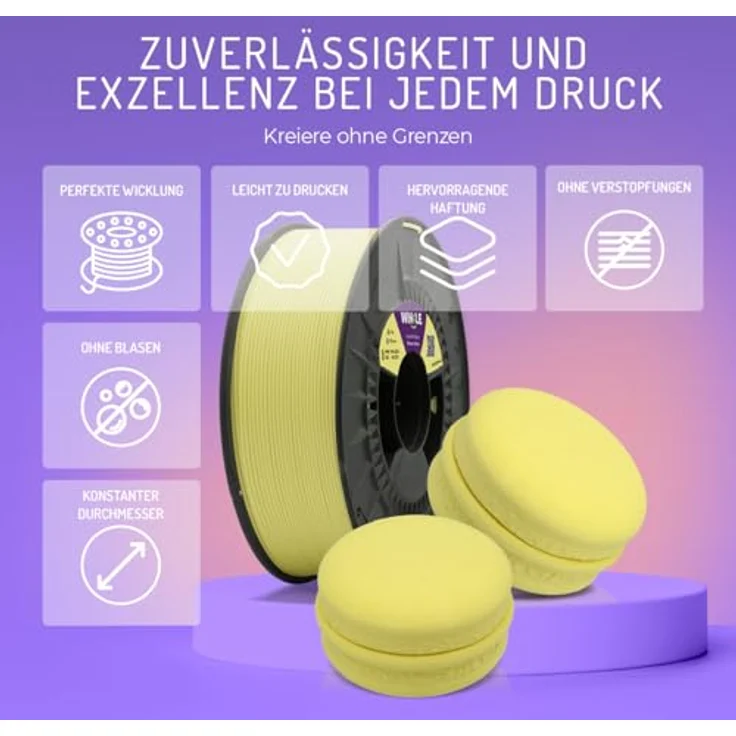 WINKLE PLA HD Pastell Filament 1.75mm Flieder, 300g Spule, kompatibel mit FDM Druckern, Maßgenauigkeit +/- 0.05mm – Bild 3