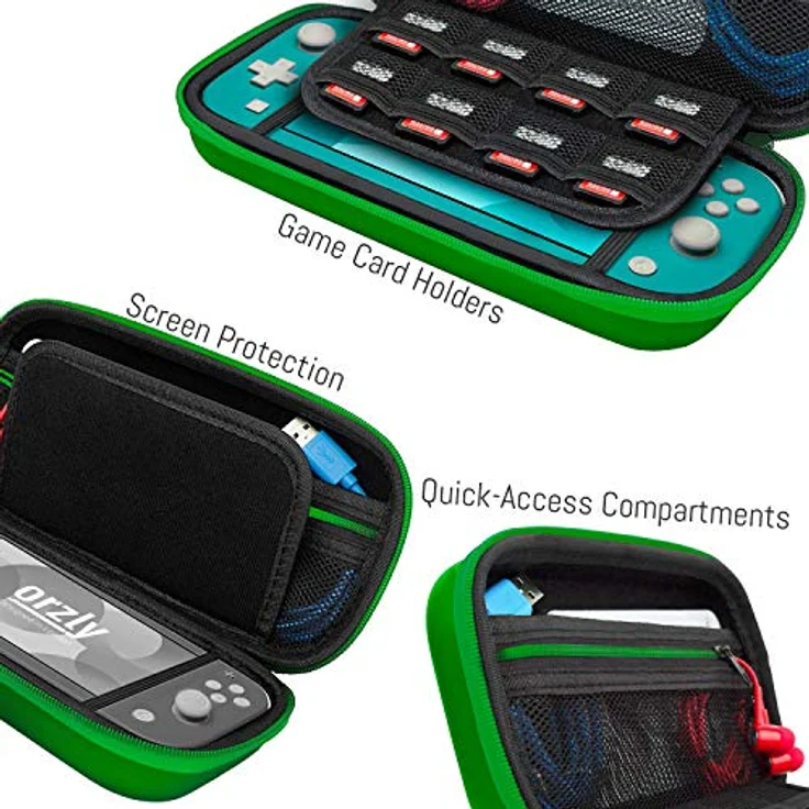 Orzly Tragetasche für Nintendo Switch Lite (2019) – Hartschalen Case mit separater Innentasche für Zubehör – Grün – Bild 4