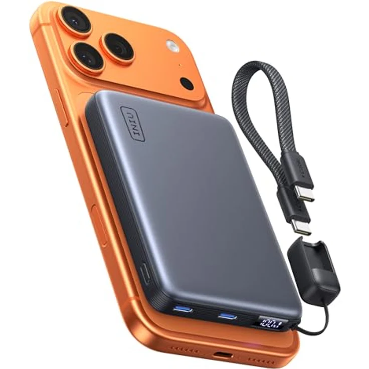INIU 10000mAh Qi2 25W MagSafe Power Bank, Dünnste kabellose Powerbank mit USB-C 45W Schnellladung und LED Anzeige, Flugsicher für iPhone 17-12 Serie – Bild 1