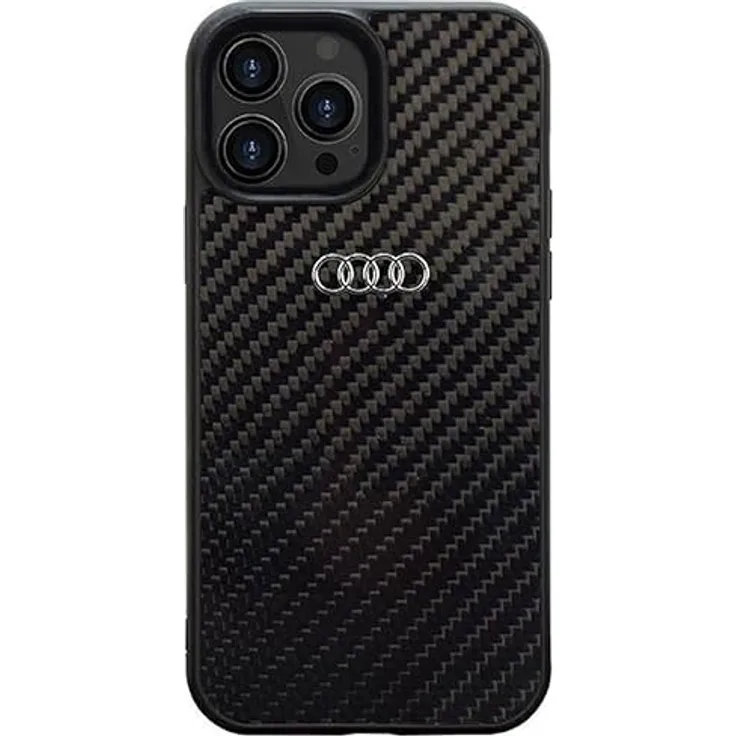 Audi Handyhülle Case iPhone 14 Pro Max, Carbon Optik schwarz-silber, 6,7 Zoll, mit Kantenschutz und hochwertiger Verarbeitung