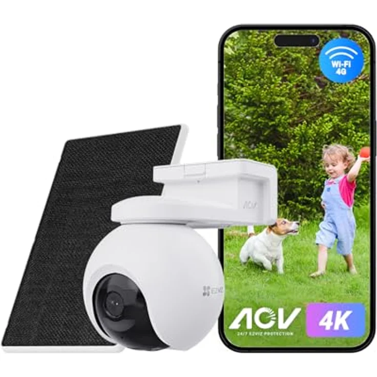 EZVIZ EB8 Pro, 4K 4G LTE Solar Überwachungskamera Aussen, 360° PTZ, 10.400mAh Akku, kabellos, Farbnachtsicht, Person/Auto/Tiererkennung, 2-Wege-Audio, mit 8W Solarpanel – Bild 1