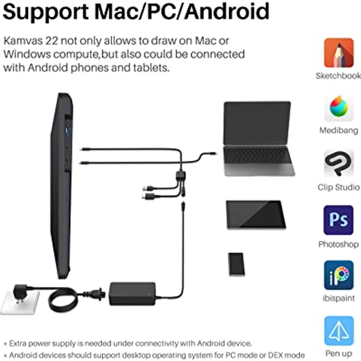 HUION Kamvas 22 21,5 Zoll Grafiktablett mit Display, 120% sRGB-Farbumfang, blendfreier Mattfilm, USB-C-Verbindung – Bild 6