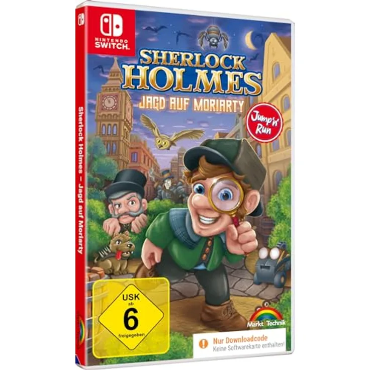 Markt + Technik Sherlock Holmes - Jagd auf Moriarty - Jump n Run Abenteuer Game für Switch, über 60 Level in 5 Welten, Downloadcode in Box enthalten
