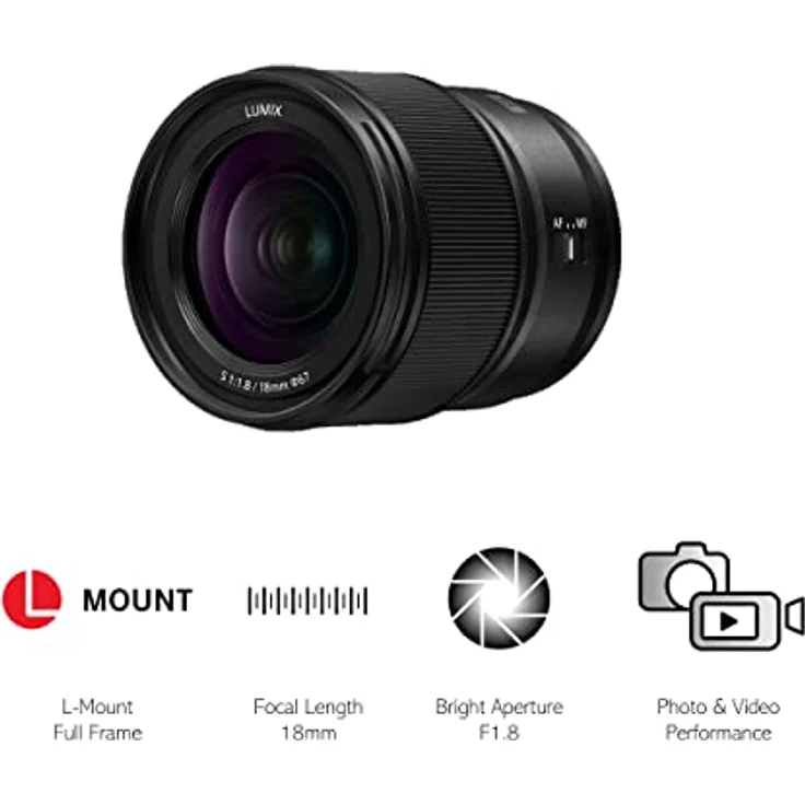 Panasonic Lumix S-S18E - lichtstarkes 18mm/F1.8 Weitwinkelobjektiv,kompakt und leicht,Staub-/Spritwasserschutz,Kälteresistent,für Foto Video, Schwarz - Preisvergleich – Bild 2