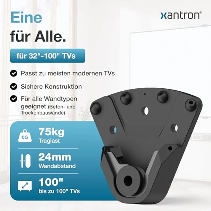 Xantron SLIMLINE-LED22 TV Wandhalterung, Ultra Slim für 32–100" Fernseher, bis 75 kg, Trockenbau geeignet – Bild 3