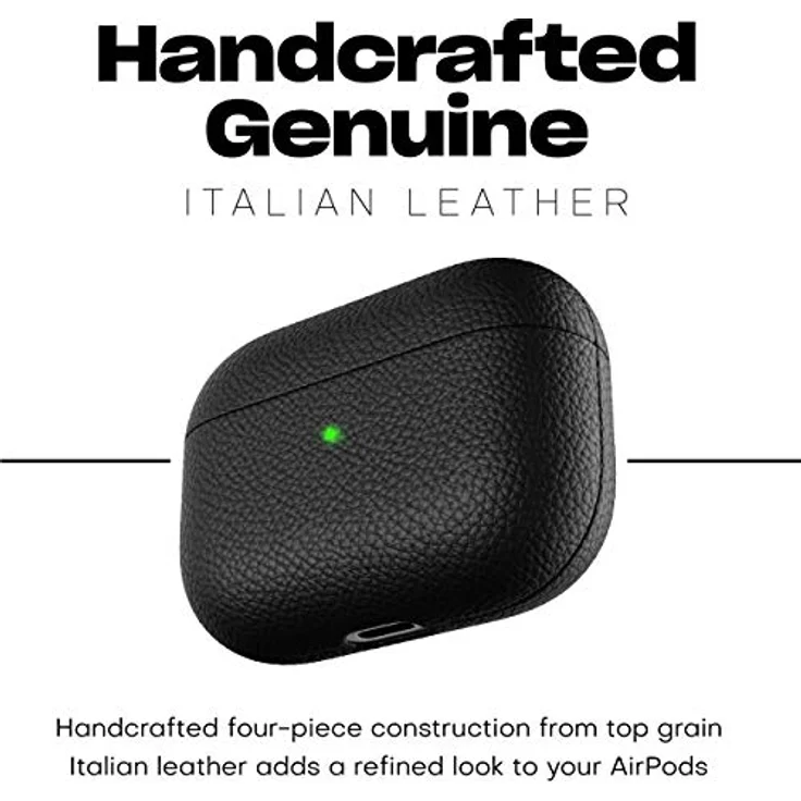 KeyBudz Artisan Leder Schutzhülle für Apple AirPods Pro Case, Etui, Ledertasche Echtleder, Kopfhörer Ohrhörer Zubehör, schwarz – Bild 2