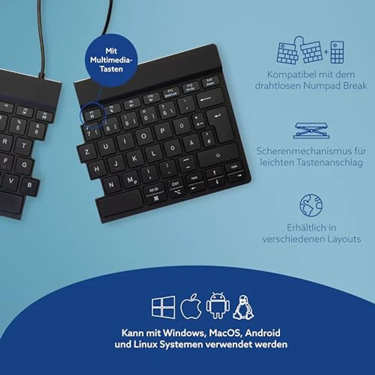 R-Go Tools R-GO SPLIT BREAK ERGONOMIC (DE, Kabellos), Tastatur, Schwarz - Bluetooth QWERTZ Layout – Bild 4