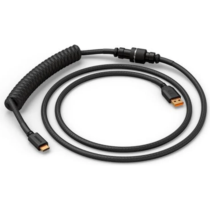 Glorious Gaming Premium Coiled Keyboard Cable - Phantom Black, Vergoldetes USB-A auf USB-C, Schutz vor Kabelsalat, doppelt geflochtene Ummantelung, 5-poliger Aviator-Stecker – Bild 2