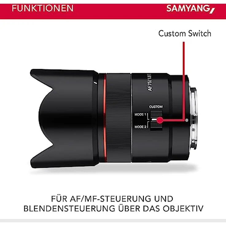 Samyang AF 75 mm F1.8 FE ( Tiny but Premium ) ? Porträt Objektiv Autofokus Vollformat und APS-C Festbrennweite Sony E Mount für Sony A9 II A7 III A6600 A6500 A6400 A6300 A6000 A5100 A5000 Nex Kamera – Bild 3