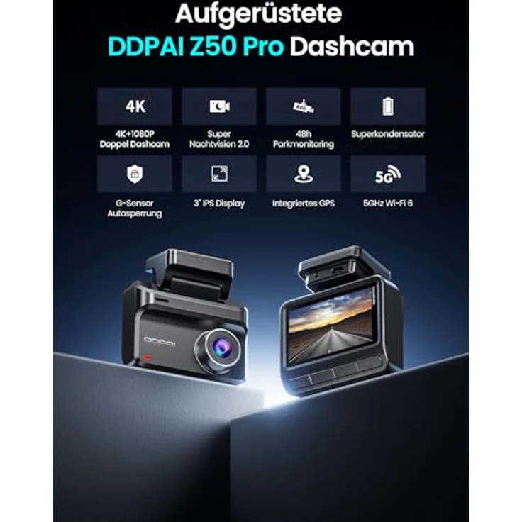 DDPAI Z50 Pro Dashcam Auto Vorne Hinten, Echtes 4K AI-ISP Nachtsicht, 128GB Karte, 4G LTE, 5GHz WiFi 6, GPS, 48H Parküberwachung, G-Sensor, ADAS – Bild 2