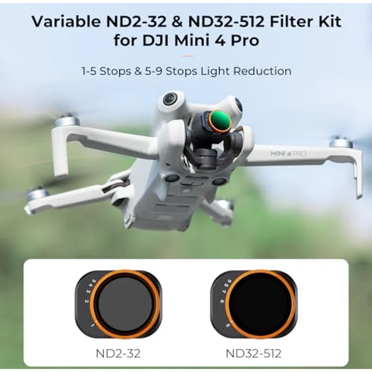 K&F CONCEPT Mini 4 Pro ND Filter, variabler ND2-32 und ND32-512, HD optisches Glas, Aluminium, kompatibel mit DJI Mini 4 Pro – Bild 2