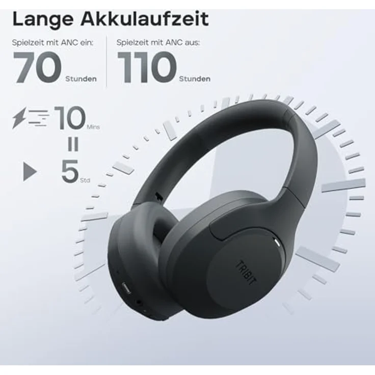 Tribit QuietPlus 81, Over-Ear Kopfhörer mit Noise Cancelling, 110 Std. Akkulaufzeit, Schnellladen, Bluetooth 6.0, Deep Bass, 6 EQ per App, faltbar und bequem für Reisen und Arbeit – Bild 3