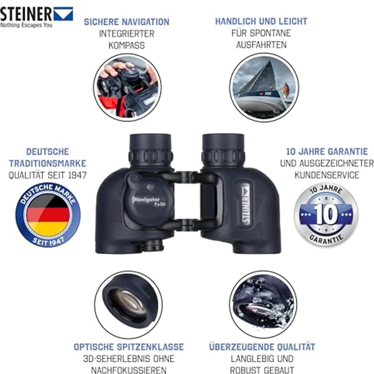Steiner Marine-Fernglas Navigator 7x30c - HD-stabilisierter Kompass, handlich und kompakt, deutsche Markenqualität – Bild 2