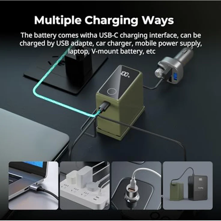 SMALLRIG NP-F970 10500mAh Replacement Battery, PD 36W USB-C 3,5 Stunden Schnellladung, OLED-Bildschirm, Grün – Bild 5