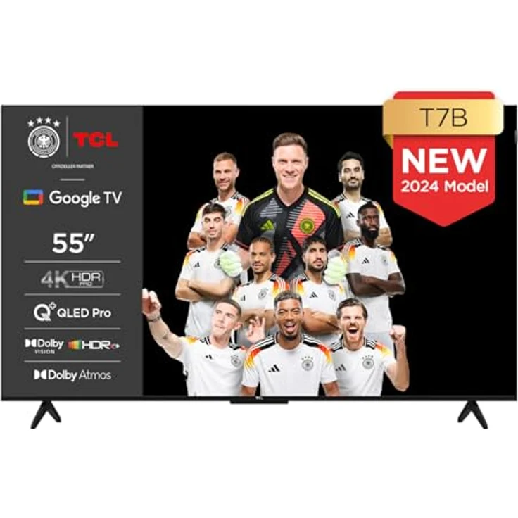 TCL 55T7B 55-Zoll QLED Pro Fernseher, 4K Ultra HD, HDR Pro, Smart TV Unterstützt von Google TV (Dolby & Atmos, Motion Clarity, Freihändige Sprachsteuerung, Kompatibel mit Google Assistant & Alexa) – Bild 1