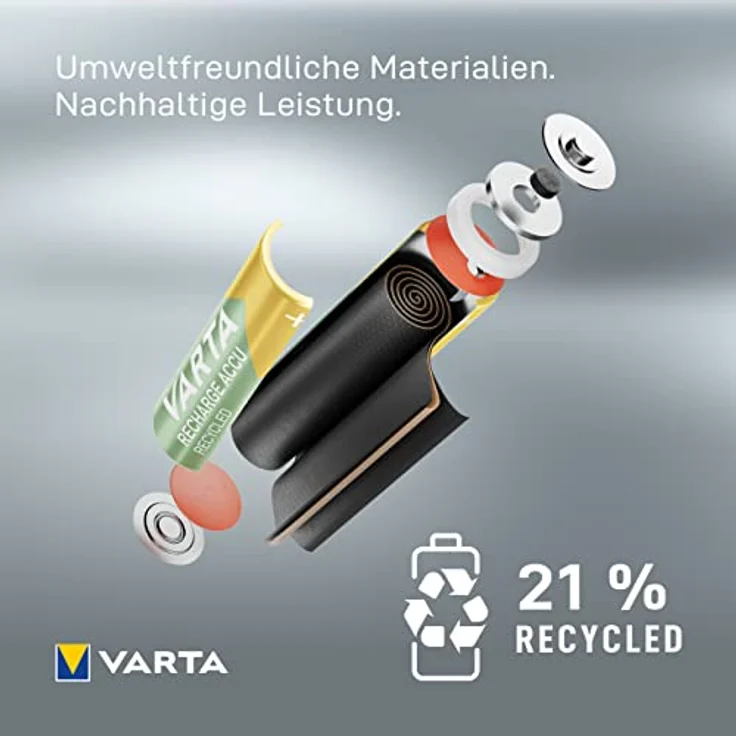 Varta Recharge Accu Recycled Ready-To-Use vorgeladener AAA Micro Ni-MH Akku (4er Pack, 800mAh, aus 11% recyceltem Material, wiederaufladbar ohne Memory Effekt) – Bild 4
