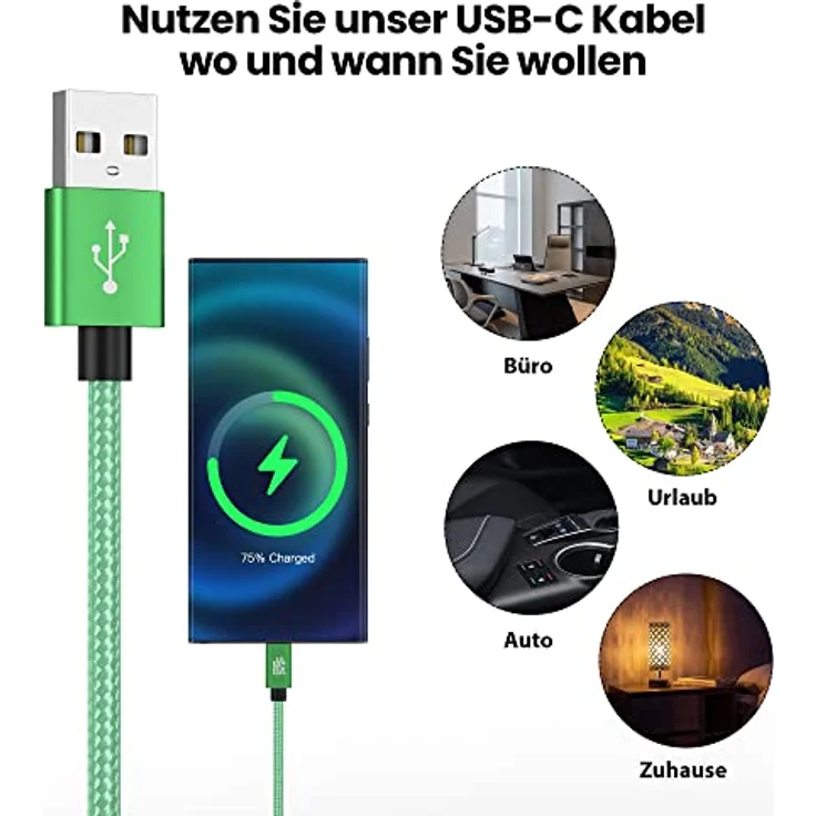 JAMEGA USB-C Kabel Nylon, 0,5m Schnell Ladekabel mit Hochgeschwindigkeits-Datentransfer bis zu 5 Gbps, kompatibel mit Samsung, Huawei, HTC, LG – Bild 6