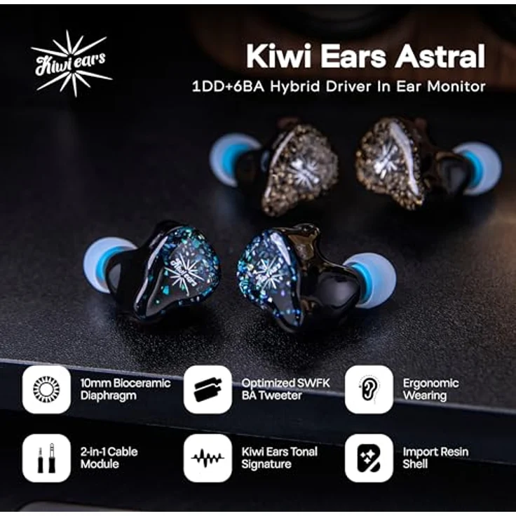 LINSOUL Kiwi Ears Astral, 1DD+6BA Hybrid In-Ear-Monitor, HiFi Studio-Kopfhörer für Musikingenieure und Audiophile, Blau – Bild 2