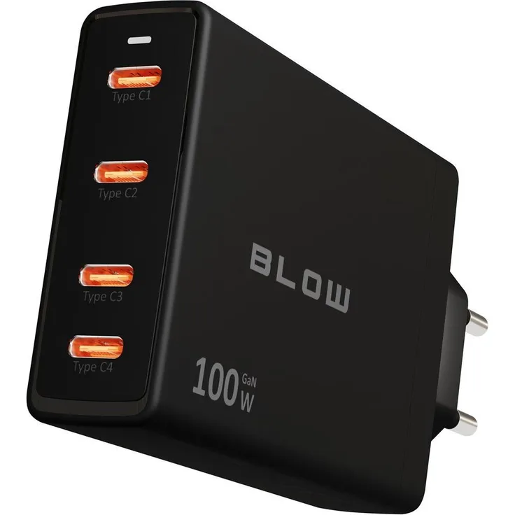 Blow Wandladegerät USB-Cx4 PD 100W GaN, schwarz, mit 4 USB-C-Anschlüssen und Überstromschutz
