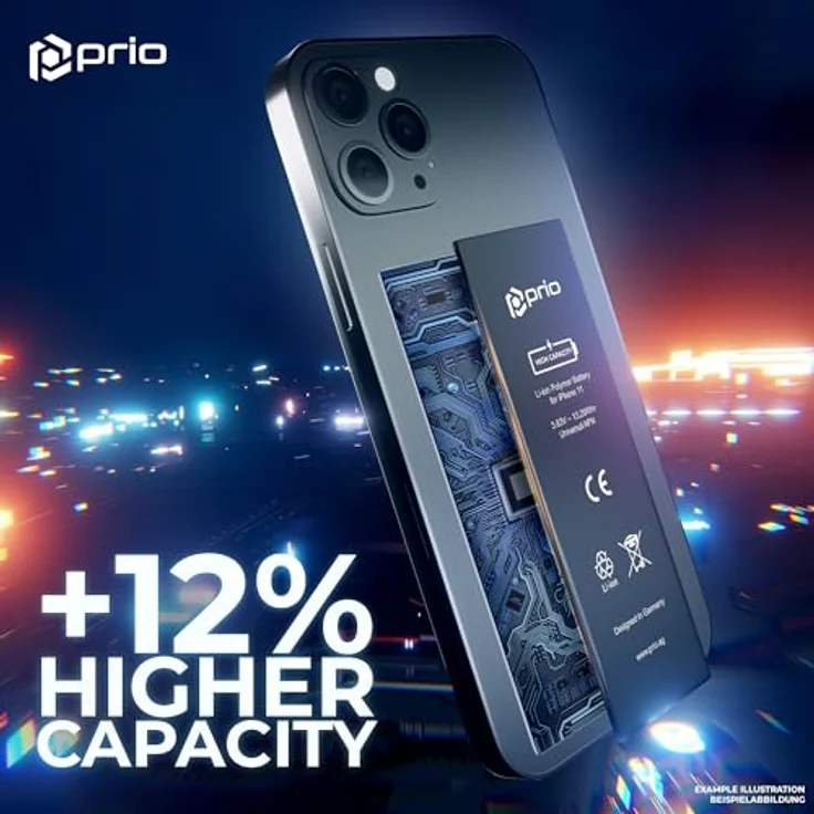 prio Hochleistungsakku für iPhone 11, 3470 mAh, hohe Kapazität, langlebig und kompatibel – Bild 2
