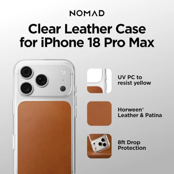 Nomad Clear Leather Case - saddle (Horween) für iPhone 18 Pro Max/17 Pro Max, transparentes Design mit echtem Horween-Leder – Bild 8