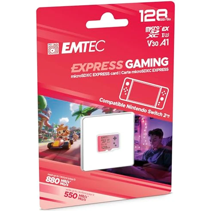 EMTEC MicroSDXC 128 GB UHS-I U3 V30 A1 Express Gaming, kompatibel mit Nintendo Switch 2, hohe Geschwindigkeit bis zu 880 Mb/s, erweiterter Speicher für Videospiele und Anwendungen – Bild 1