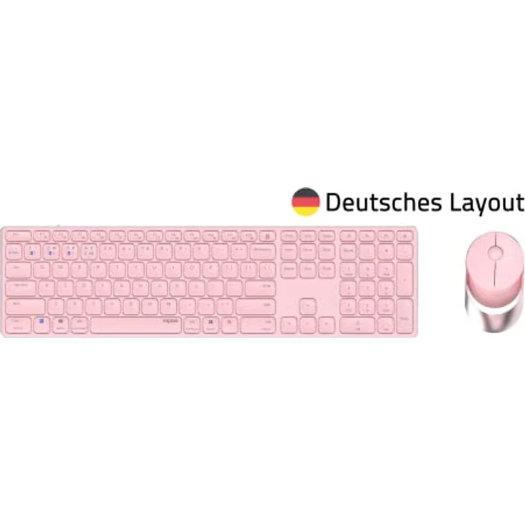 Rapoo 9750M kabelloses Tastatur-Maus Set Wireless Deskset 1600 DPI Sensor wiederaufladbarer Akku flaches Aluminium Design DE-Layout QWERTZ PC & Mac - pink – Bild 2