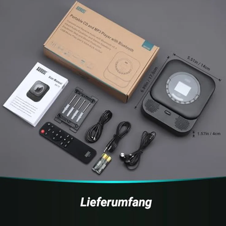 August SE15B MP3-Player, Schwarz, Bluetooth 5.3, CD-Player und AUX-Lautsprecher mit Fernbedienung – Bild 7