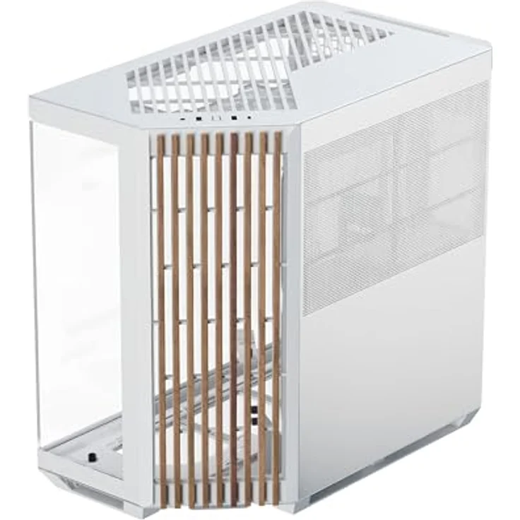 APNX V1 Gaming PC Gehäuse ATX Weiß mit Holz - Mid Tower Gaming Case mit Tempered Glass - Grafikkarten bis 395 mm, Radiatoren bis 360mm - White PC Case - max. 10 120mm Lüfter - Panorama Hartglas – Bild 1