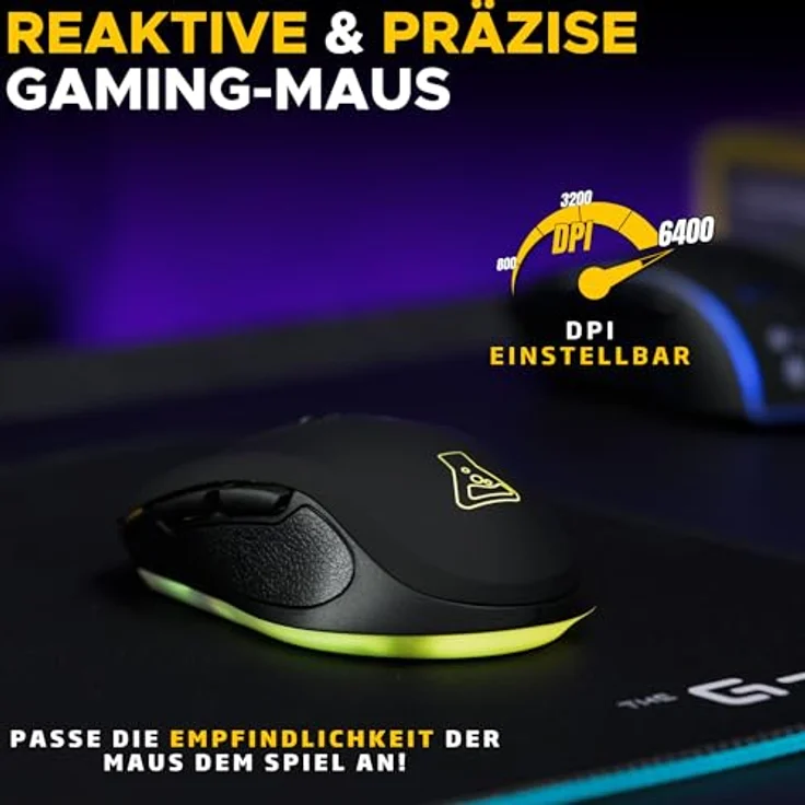 THE G-LAB Kult Krypton, Kabellose Gaming-Maus mit 6400 DPI, Bluetooth & 2.4 GHz, RGB-Beleuchtung, wiederaufladbare Batterie, 7 Tasten, leicht, beidhändig, schwarz – Bild 4