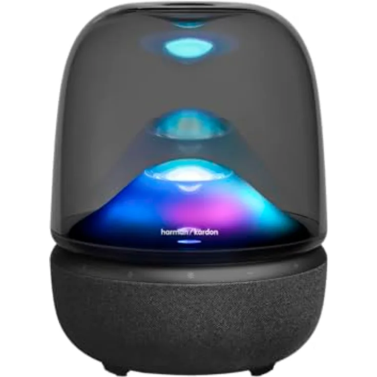 Harman Kardon Aura Studio 5, Bluetooth-Lautsprecher mit Constant Sound Field-Technologie, 3-Wege-Lautsprechersystem, Auracast Multi-Speaker-Verbindung, 360°-Umgebungslicht, Farbige Lichtshows, Schwarz