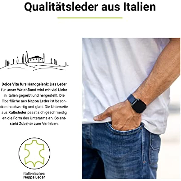 Artwizz WatchBand Leather Lederarmband für Apple Watch 38/40mm NordicBlue – Bild 5