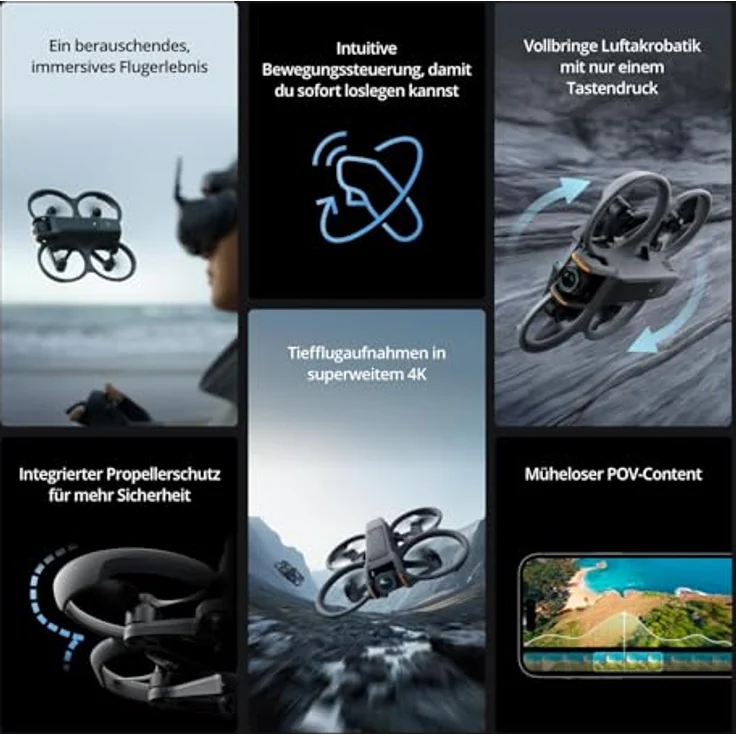 DJI Avata 2 Explorer Combo, FPV-Drohne mit 4K Kamera, 155° FOV, 3 Akkus, Goggles Integra und RC Motion 2, integrierter Propellerschutz, One-Push-Akrobatik – Bild 2