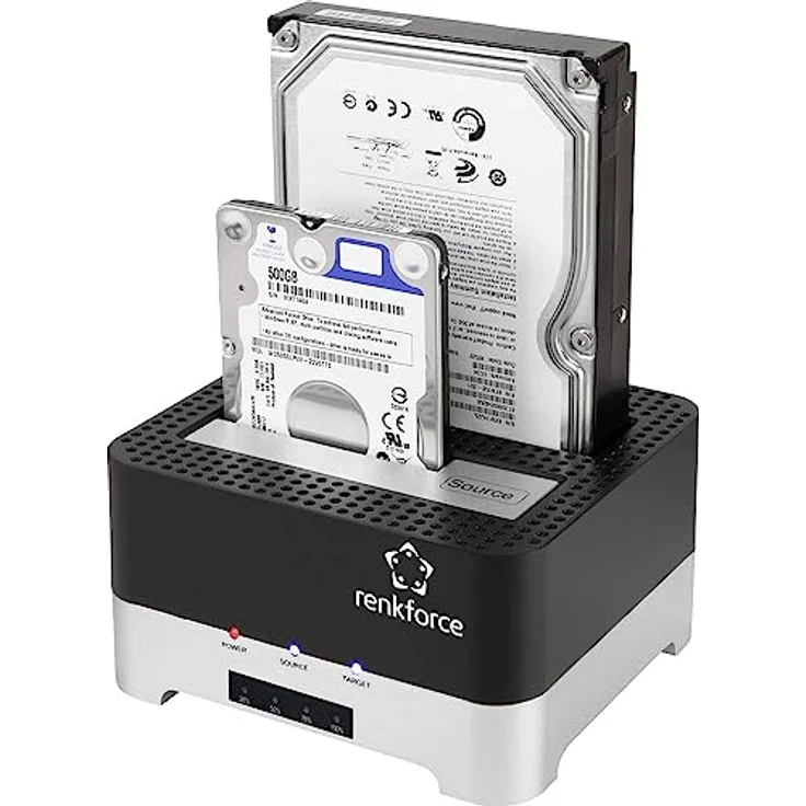 Renkforce RF-DOCKING-02 USB 3.2 Gen 1 (USB 3.0) SATA 6 Gb/s 2 Port Festplatten-Kopierstation 2.5 Zoll, 3.5 Zoll mit Clo – Bild 4